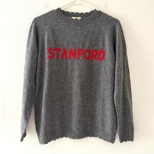 Colori Womens Gray Cashmere Stanford Frayed Crew Sweater Sz S Italy Preppy LN